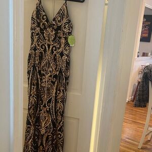 Windsor Black and Gold Maxi Dress
